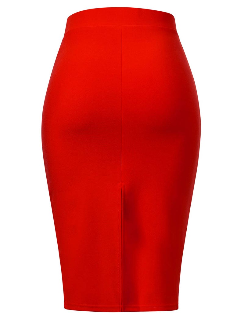 MixMatchy Women's Casual Classic Bodycon Pencil Skirt Red L - Image 3